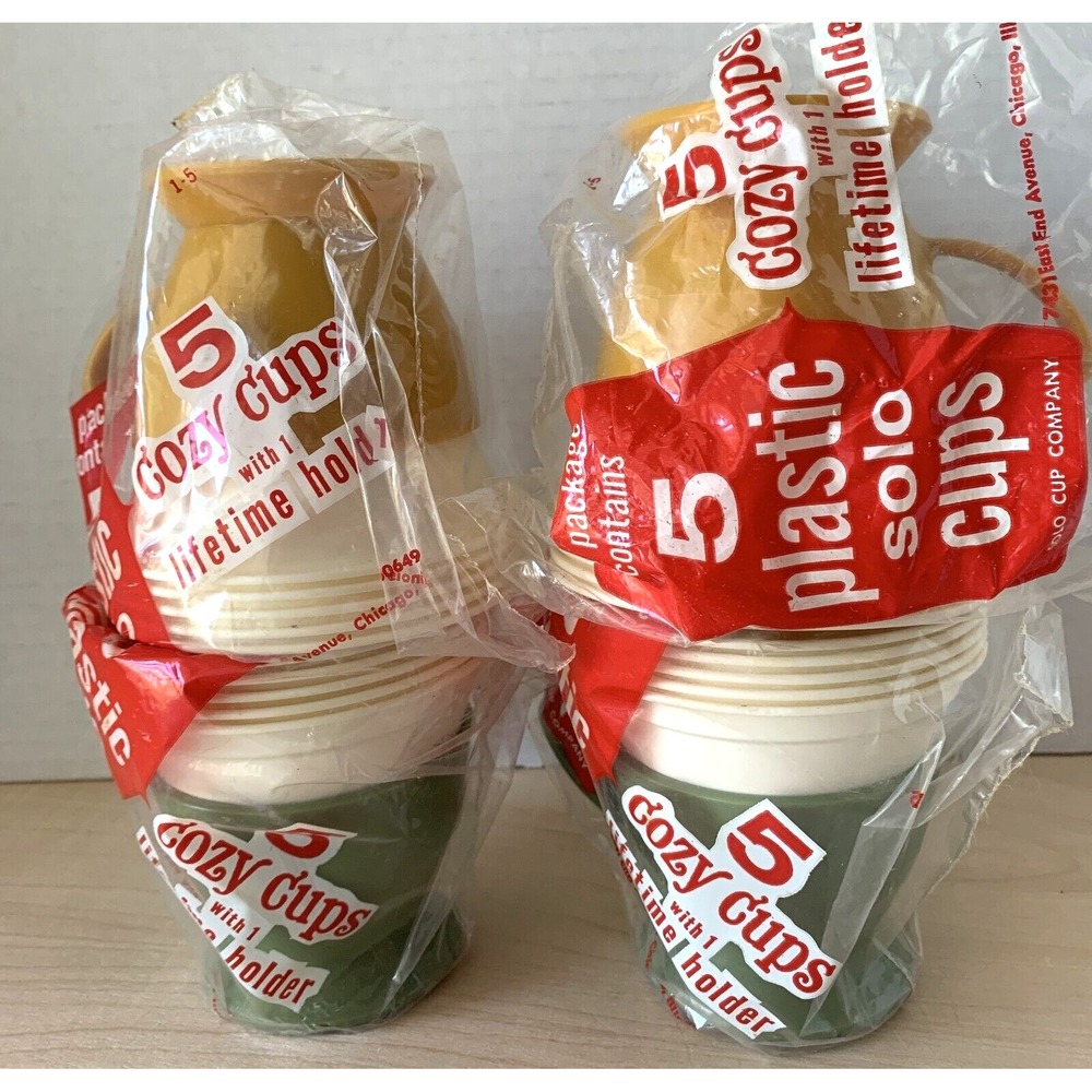 Vtg 1970s Solo Cozy Cups LOT of 4 + 20 Refill Retro MCM Avocado Green Gold NIP